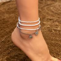 Zinc Alloy Anklet with Glass Beads & Wax Cord plated three pieces & fashion jewelry nickel lead & cadmium free Sold By Set