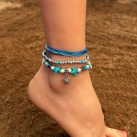 Zinc Alloy Anklet with Glass Beads & Wax Cord & Gemstone & Shell plated three pieces & fashion jewelry nickel lead & cadmium free Sold By Set