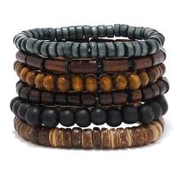Wood Bracelets with Coco & Elastic Thread handmade 6 pieces & vintage & for man Length 18 cm Sold By Set