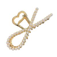 Zinc Alloy Hair Claw Clip with Plastic Pearl gold color plated & for woman & with rhinestone 115mm Sold By PC