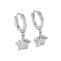 Brass Huggie Hoop Drop Earring Crown plated micro pave cubic zirconia & for woman Sold By Pair