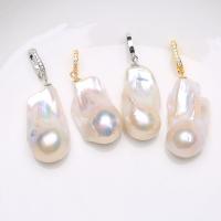 Freshwater Pearl Pendants with Brass Baroque DIY & micro pave cubic zirconia 8~13mm Sold By PC