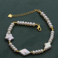 Sötvatten odlade Pearl Bracelet, Freshwater Pearl, med Mässing, med 5cm extender kedja, mode smycken & för kvinna, vit, Längd Ca 16 cm, Säljs av PC