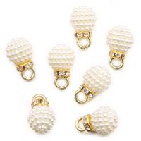 Zinc Alloy Pendants with Plastic Pearl Round gold color plated DIY & with rhinestone white nickel lead & cadmium free Approx Sold By Bag