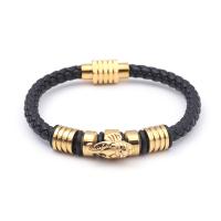PU Leather Cord Bracelets with 304 Stainless Steel Elephant Vacuum Ion Plating vintage & for man Length 21 cm Sold By PC