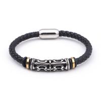 PU Leather Cord Bracelets with 304 Stainless Steel Vacuum Ion Plating vintage & for man black Sold By PC