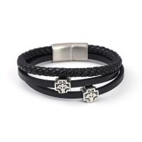 PU Leather Cord Bracelets with 304 Stainless Steel polished vintage & for man black Sold By PC