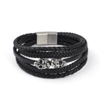 PU Leather Cord Bracelets with 304 Stainless Steel Skull vintage & for man black Sold By PC