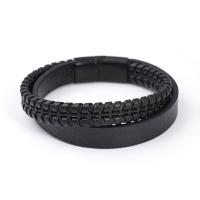 PU Leather Cord Bracelets with 304 Stainless Steel Vacuum Ion Plating vintage & for man black Length 21 cm Sold By PC