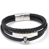 PU Leather Cord Bracelets, with 304 Stainless Steel, vintage & different length for choice & Unisex, black, Sold By PC