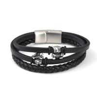 PU Leather Cord Bracelets, with 304 Stainless Steel, vintage & different length for choice & Unisex, black, Sold By PC