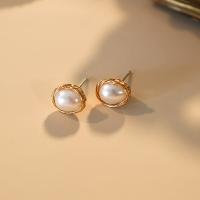 Freshwater Pearl Earrings with Brass fashion jewelry & for woman white 7-8mm Sold By Pair