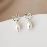 Freshwater Pearl Earrings with Brass fashion jewelry & for woman white 3.5-4mm Sold By Pair