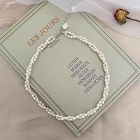 Freshwater Pearl Brass Necklace with Brass fashion jewelry  & for woman white 3-4mm Sold By PC