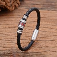 Leather Cord Bracelet 316 Stainless Steel with leather cord fashion jewelry & Unisex & micro pave cubic zirconia nickel lead & cadmium free Length Approx 21 cm Sold By PC