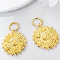 Titanium Steel  Earring Sunflower Vacuum Ion Plating vintage & fashion jewelry & for woman golden nickel lead & cadmium free Sold By Pair