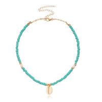 Zinc Alloy Necklace with Seedbead & turquoise & Shell with 4inch extender chain Shell gold color plated Bohemian style & for woman Length Approx 14.6 Inch Sold By PC