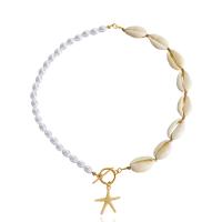 Plastic Pearl Necklace with Shell & Zinc Alloy Starfish gold color plated Bohemian style & for woman Length Approx 16.77 Inch Sold By PC