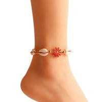 Zinc Alloy Anklet with Polyester Cord & Shell Flower gold color plated Bohemian style & for woman & enamel Length Approx 17.3 Inch Sold By PC