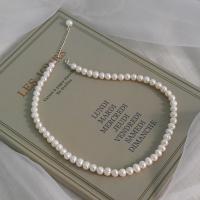 Freshwater Pearl Brass Necklace with Brass fashion jewelry & for woman white 7mm Sold By PC