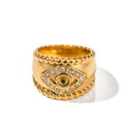 Mal de ojo del anillo de dedo de la joyería, acero inoxidable 304, 18K chapado en oro, diverso tamaño para la opción & micro arcilla de zirconia cúbica & para mujer, dorado, Vendido por UD