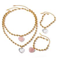 Fashion Stainless Steel Jewelry Sets 304 Stainless Steel with Crystal with 2.17inch extender chain Heart 18K gold plated fashion jewelry & for woman 22.50mm Sold Per Approx 11.22 Inch Approx 6.69 Inch Strand