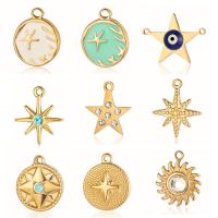 Titanium Steel Pendants gold color plated DIY & enamel & with rhinestone Sold By PC