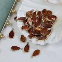Colgantes de Perlas Freshwater, Perlas cultivadas de agua dulce, con metal, Gota, chapado en color dorado, teñido & Bricolaje, marrón, 10x20mm, Vendido por UD