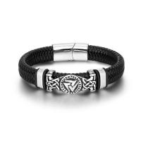 PU Leather Bracelet with 304 Stainless Steel vintage & for man black 15mm Sold By PC