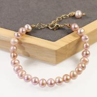 Freshwater Cultured Pearl Bracelet Freshwater Pearl with Zinc Alloy with 5cm extender chain high quality plated fashion jewelry & for woman purple 8mm Length Approx 17 cm Sold By PC