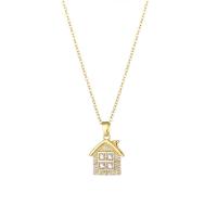 Couple Necklace 304 Stainless Steel with 1.97inch extender chain House Vacuum Plating fashion jewelry & Unisex & micro pave cubic zirconia golden Sold Per Approx 15.75 Inch Strand