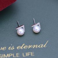 Freshwater Pearl Earrings with Brass fashion jewelry & for woman & with rhinestone white 6-7mm Sold By Pair