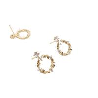 Brass Earring Stud Component, plated, DIY & micro pave cubic zirconia, gold, nickel, lead & cadmium free, 18.50x13.50mm, Sold By Pair