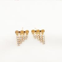 Brass Earring Stud Component, with Plastic Pearl, plated, DIY & micro pave cubic zirconia, gold, nickel, lead & cadmium free, 24.50x37.50mm, Sold By Pair