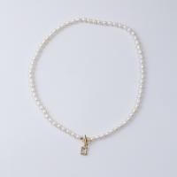 Freshwater Pearl Brass Necklace with Brass fashion jewelry & for woman white 5-6mm Length Approx 50-52 cm Sold By PC