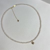 Édesvízi gyöngy Brass lánc nyaklánc, -val Sárgaréz, divat ékszerek & a nő, fehér, 3-4mm, Hossz Kb 45 cm, Által értékesített PC