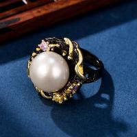 Zoetwater Parel Finger Ring, met Messing, mode sieraden & voor vrouw, 21x32mm, Verkocht door PC