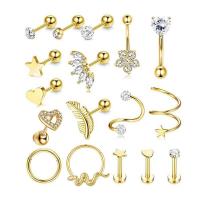 304 Stainless Steel Body Piercing Jewelry Set Vacuum Ion Plating 17 pieces & Unisex & micro pave cubic zirconia Sold By Set