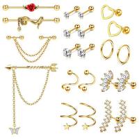 304 Stainless Steel Body Piercing Jewelry Set Vacuum Ion Plating 22 pieces & Unisex & micro pave cubic zirconia Sold By Set