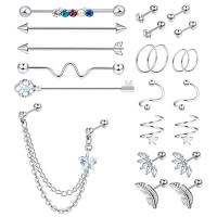 304 Stainless Steel Body Piercing Jewelry Set 22 pieces & Unisex original color  Sold By Set