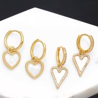 Cubic Zirconia Micro Pave Brass Earring Heart plated fashion jewelry & micro pave cubic zirconia & enamel nickel lead & cadmium free Sold By Pair