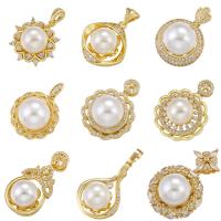 Brass Pendant Findings with Plastic Pearl real gold plated DIY & micro pave cubic zirconia Sold By PC