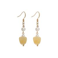 Freshwater Pearl Earrings with Yellow Agate & Quartz Pumpkin gold color plated fashion jewelry & for woman mixed colors Sold By Pair