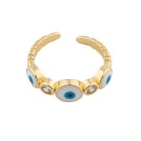 Evil Eye sieraden vinger ring, Messing, gold plated, mode sieraden & boze oog patroon & micro pave zirconia & voor vrouw & glazuur, twee verschillende gekleurde, 21*6*3mm, Verkocht door PC