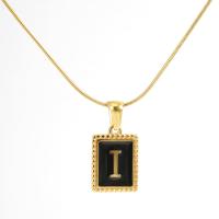 Nehrđajućeg čelika, nakit ogrlice, 304 nehrđajućeg čelika, Pravokut, modni nakit & slova su od A do Z & emajl, zlatan, 12x15mm, Dužina 45 cm, Prodano By PC