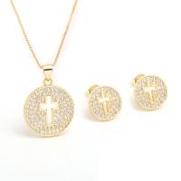 Brass Jewelry Set Stud Earring & necklace plated micro pave cubic zirconia & for woman Sold By Set