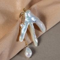 Freshwater Pearl Brooch with Brass gold color plated fashion jewelry & for woman & with rhinestone white 30- Sold By PC