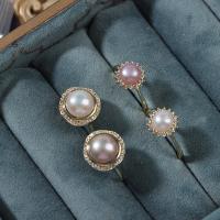 Sladkovodní Pearl prst prsten, s Cubic Zirconia & Mosaz, barva pozlacený, Nastavitelný & módní šperky & různé styly pro výběr & pro ženy, více barev na výběr, 7-8mm,9-10mm, Vnitřní průměr:Cca 18mm, Prodáno By PC