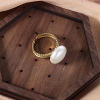 Zoetwater Parel Finger Ring, gold plated, mode sieraden & voor vrouw, wit, 13-14mm, Binnendiameter:Ca 18mm, Verkocht door PC
