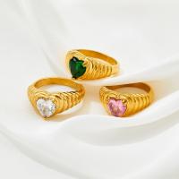 Cubic Zirconia rustfrit stål fingre Ringe, 304 rustfrit stål, forgyldt, mode smykker & Micro Pave cubic zirconia & for kvinde, flere farver til valg, Solgt af PC